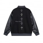 Chrome hearts patchwork baseball cross jacket black white