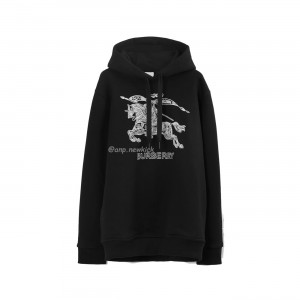 BURBERRY Embroidered EKD Cotton Hoodie Black