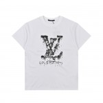 Louis Vuitton Classic Alphabet Digital Direct Spray Round Neck Short Sleeve T-shirt