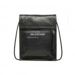 BALENCIAGA EXPLORER ARENA CRACKED LEATHER MESSENGER BAG BLACK