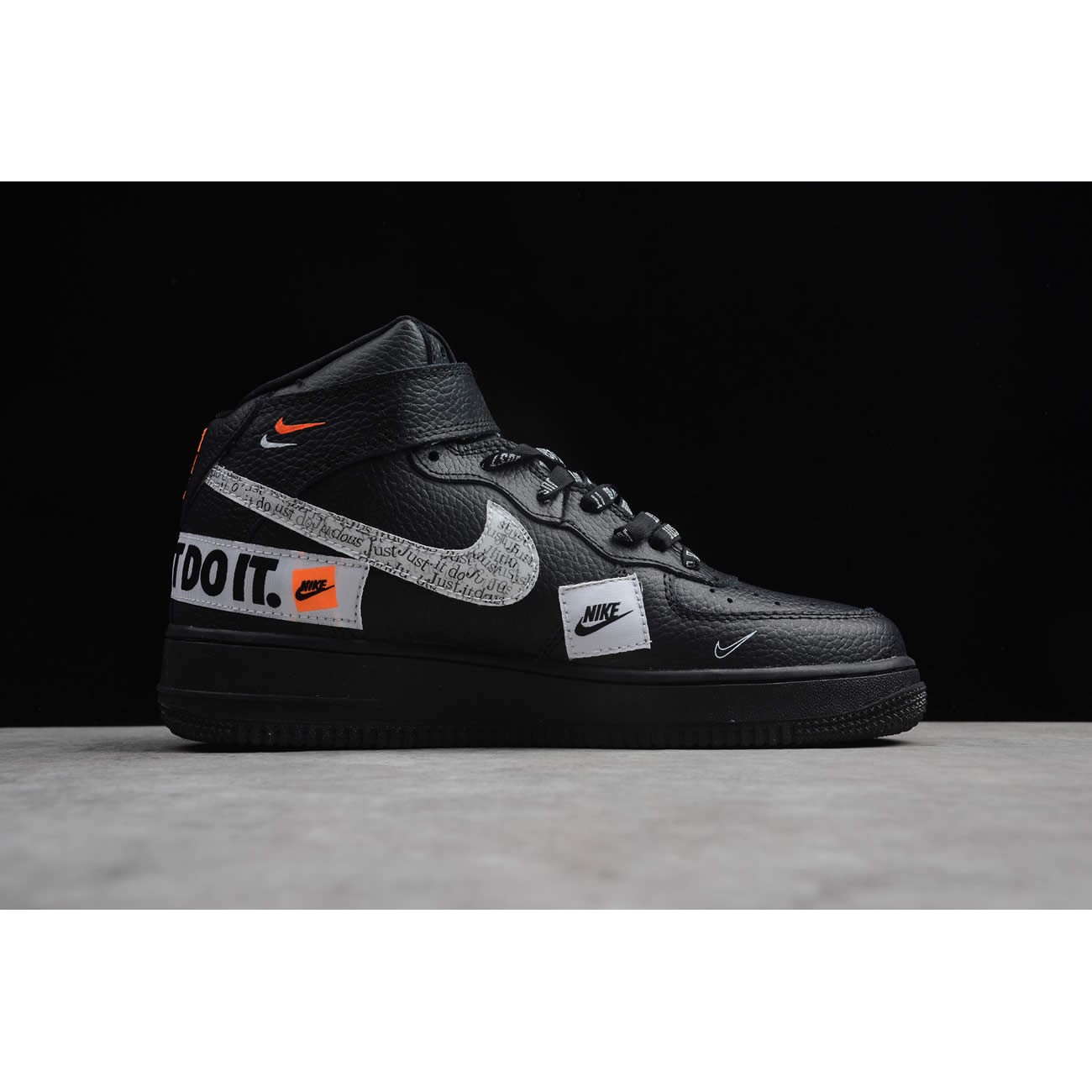 "Just Do It" Custom Nike 1s Air Force 1 High All Black Cheap AF1 Shoes AO3977-001