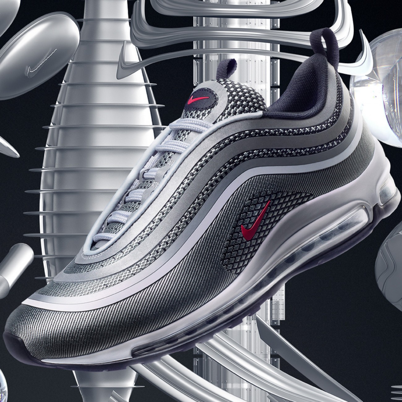 NIKE AIR MAX 97 ULTRA METALLIC SILVER/VARSITY RED