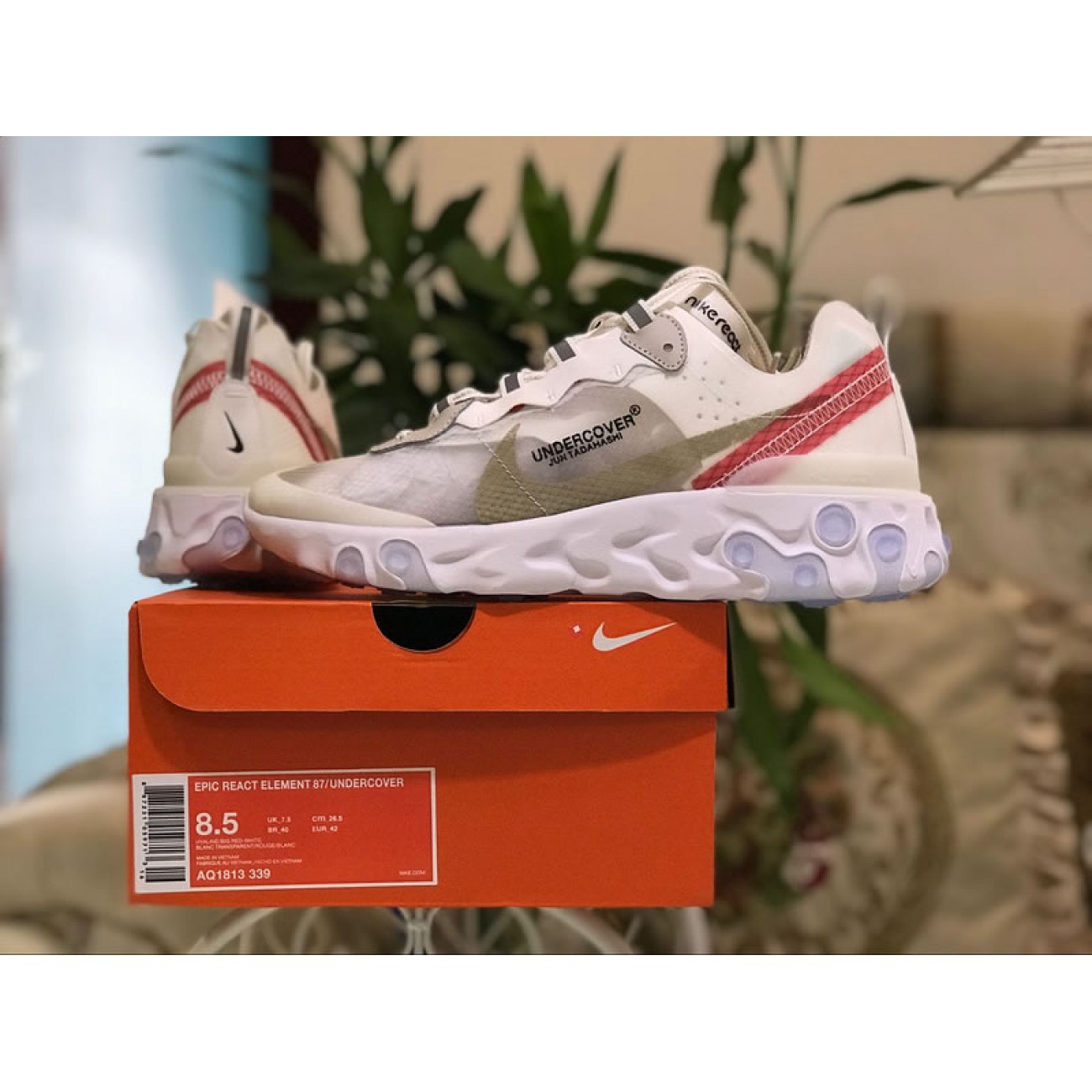 Undercover x Nike Epic React Element 87 Hyaline/Big red-white AQ1813-345