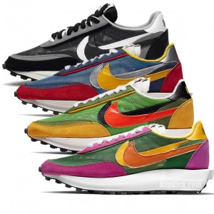 Sacai x Nike LDV Waffle Racer Daybreak Pink/Blue/Green/Black On Feet BV0073-010 BV0073-300 BV0073-301 BV0073-400