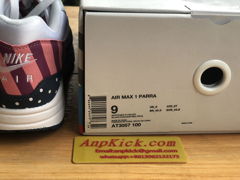 Parra x Nike Air Max 1 White Multi Color AT3057 100 Original Box Sign Heel