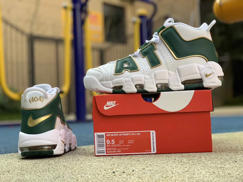 nike air more uptempo 96 shoes atlanta green white gold aj3139-100 detail pic